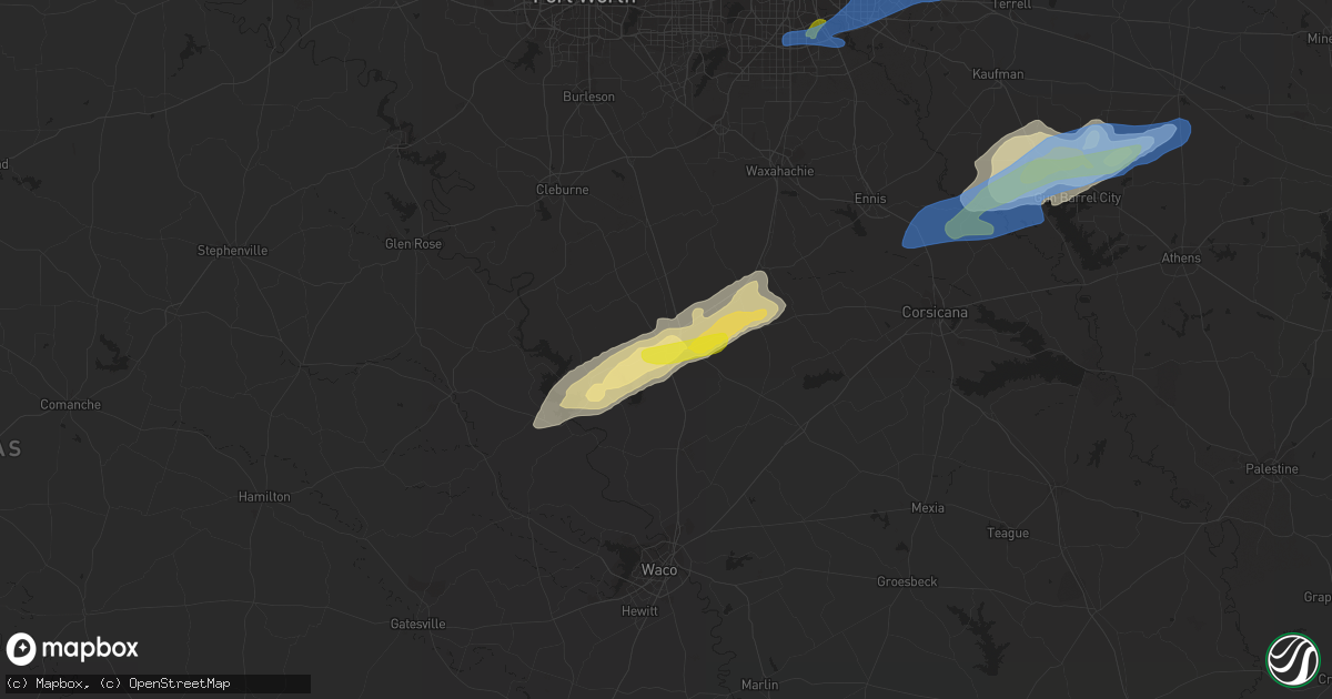Hail map in Hillsboro, TX on January 25, 2021