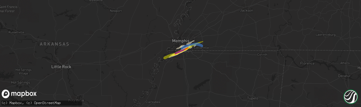 Hail map in Horn Lake, MS on January 25, 2021