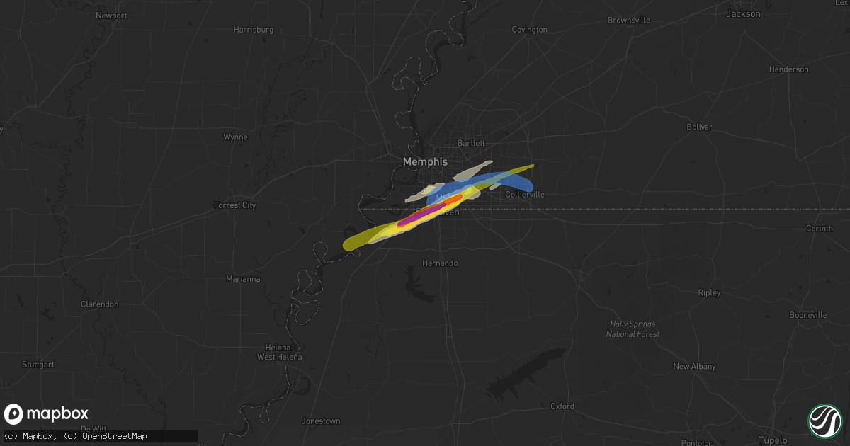 Hail map in Horn Lake, MS on January 25, 2021