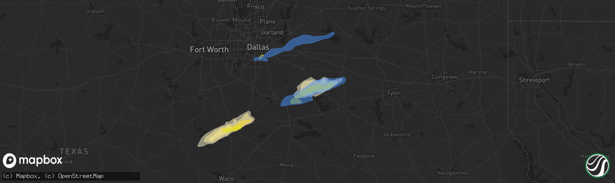 Hail map in Kemp, TX on January 25, 2021