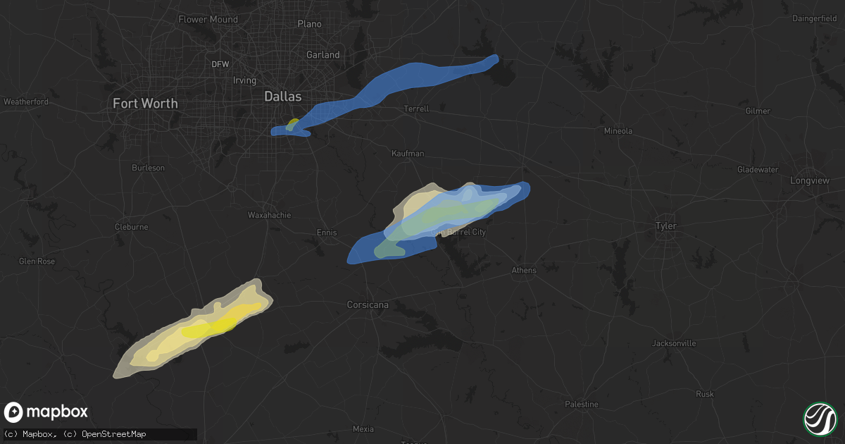 Hail map in Kemp, TX on January 25, 2021