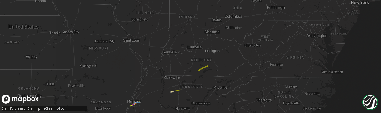 Hail map in Kentucky on January 25, 2021