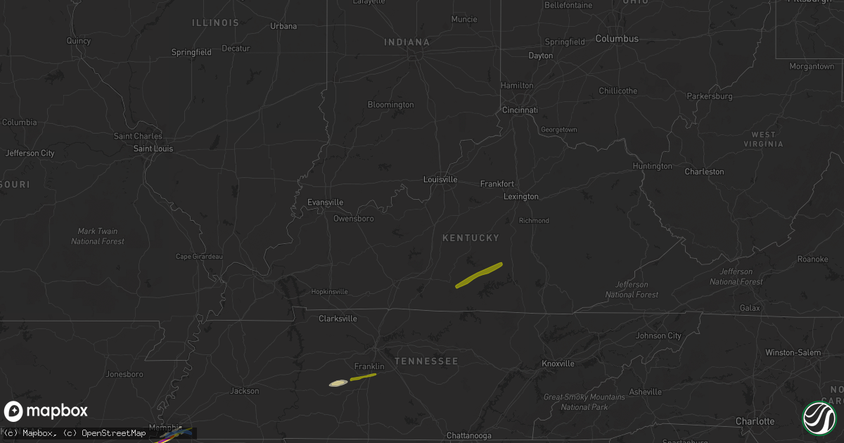 Hail map in Kentucky on January 25, 2021