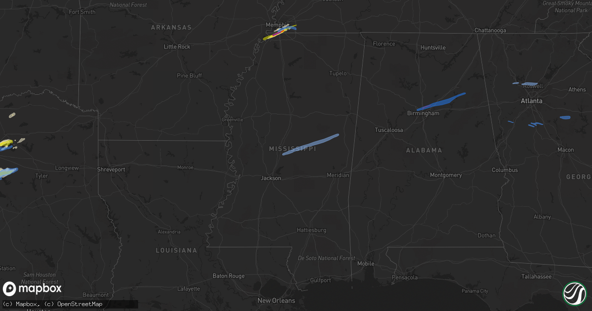 Hail map in Mississippi on January 25, 2021