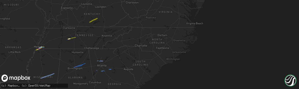 Hail map in North Carolina on January 25, 2021