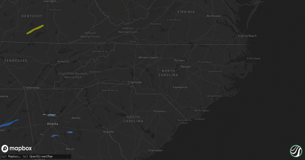 Hail map in North Carolina on January 25, 2021
