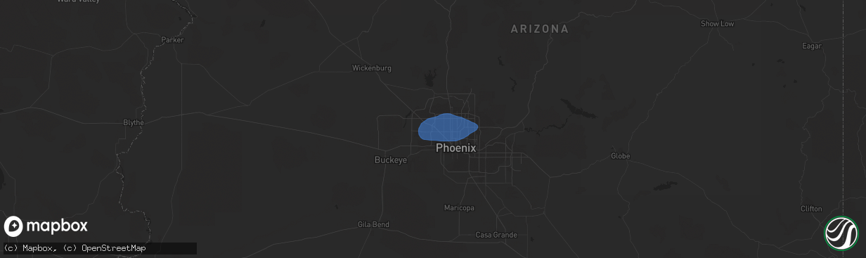 Hail map in Peoria, AZ on January 25, 2021