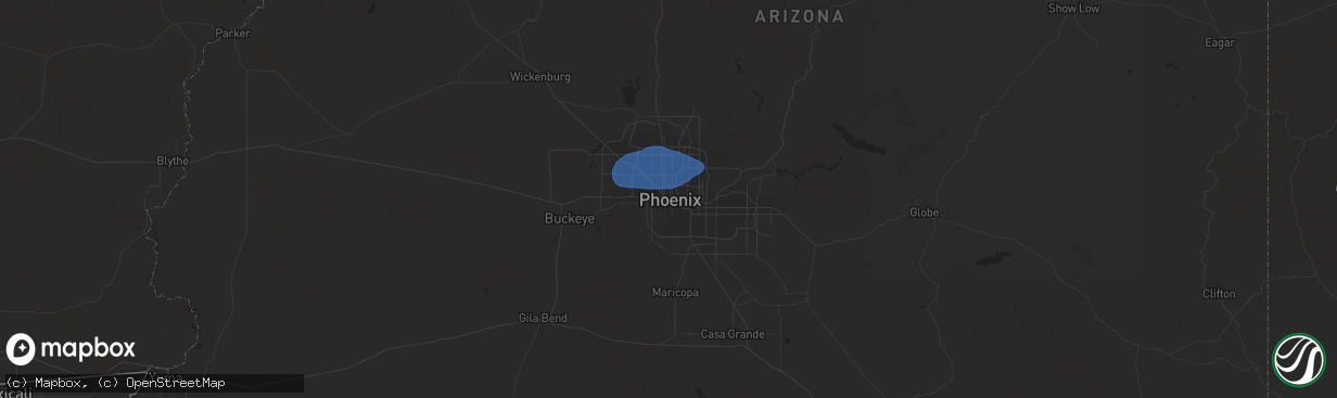 Hail map in Phoenix, AZ on January 25, 2021