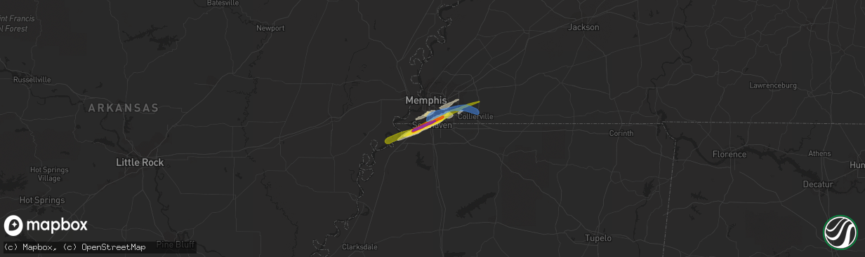 Hail map in Southaven, MS on January 25, 2021