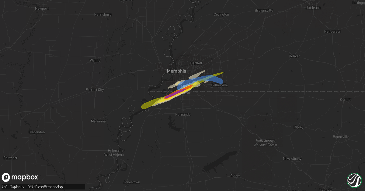 Hail map in Southaven, MS on January 25, 2021
