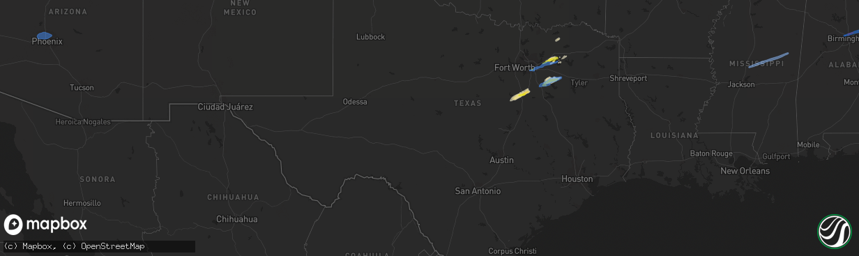 Hail map in Texas on January 25, 2021