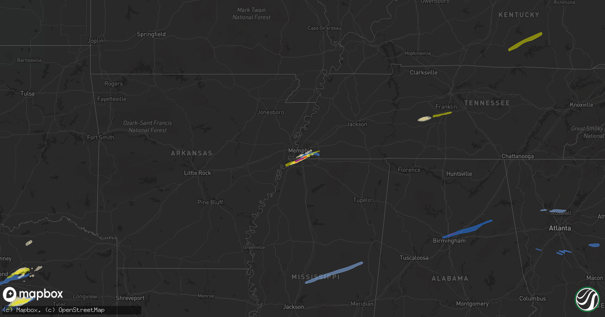 Hail map on January 25, 2021