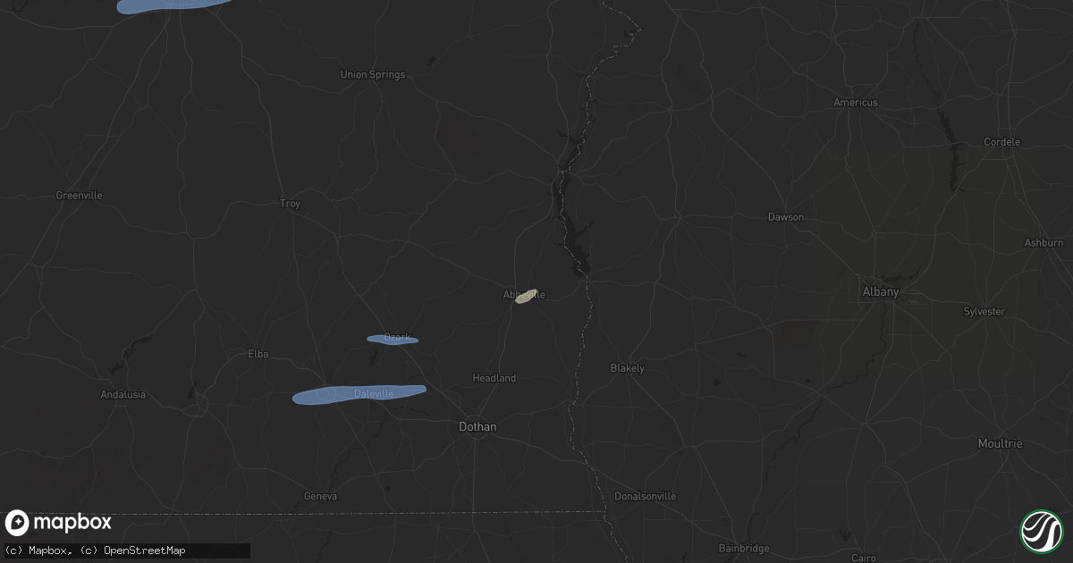 Hail map in Abbeville, AL on January 25, 2026