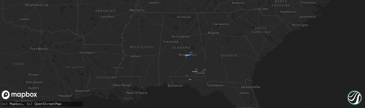 Hail map in Alabama on January 25, 2026