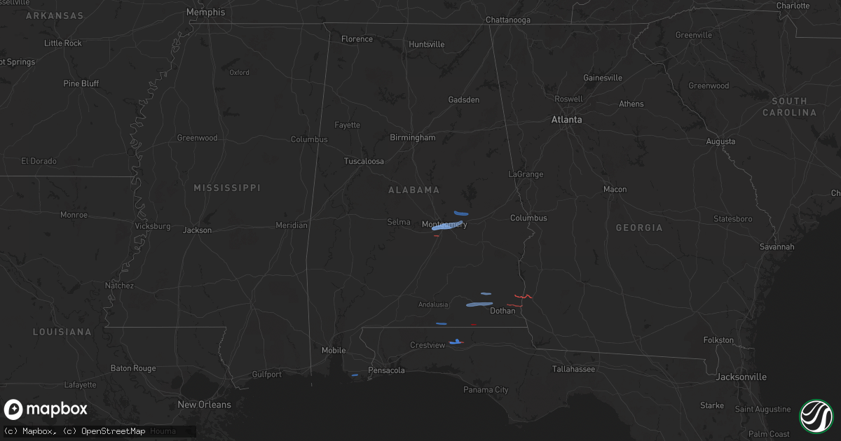 Hail map in Alabama on January 25, 2026