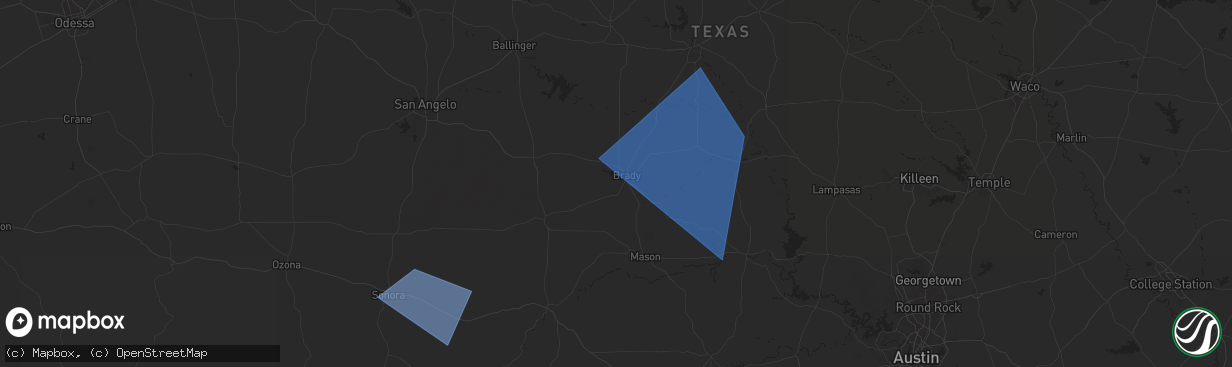 Hail map in Brady, TX on January 25, 2026