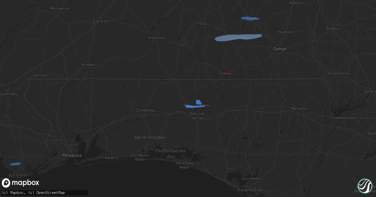 Hail map in Defuniak Springs, FL on January 25, 2026