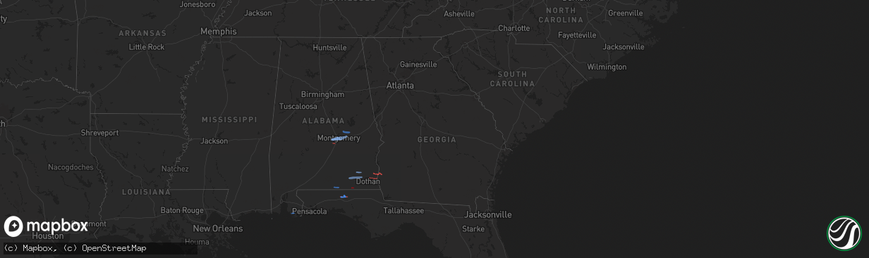 Hail map in Georgia on January 25, 2026