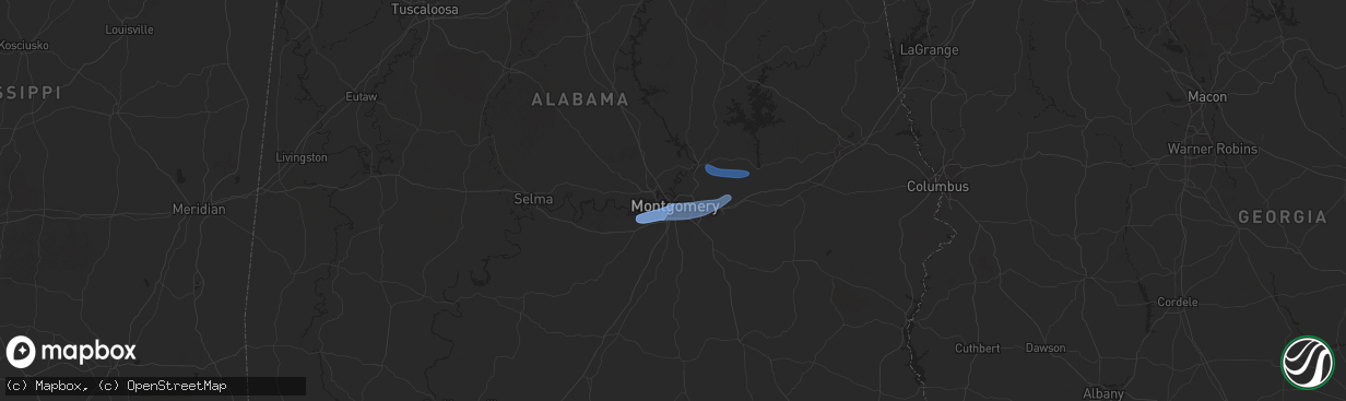 Hail map in Montgomery, AL on January 25, 2026