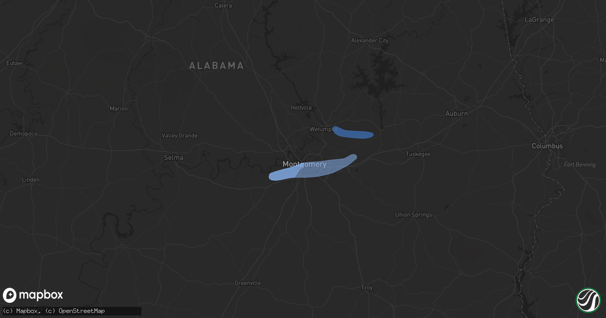 Hail map in Montgomery, AL on January 25, 2026