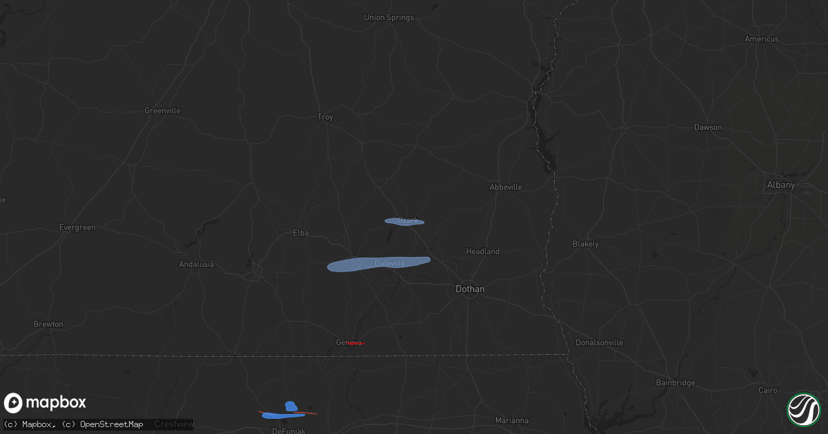 Hail map in Ozark, AL on January 25, 2026