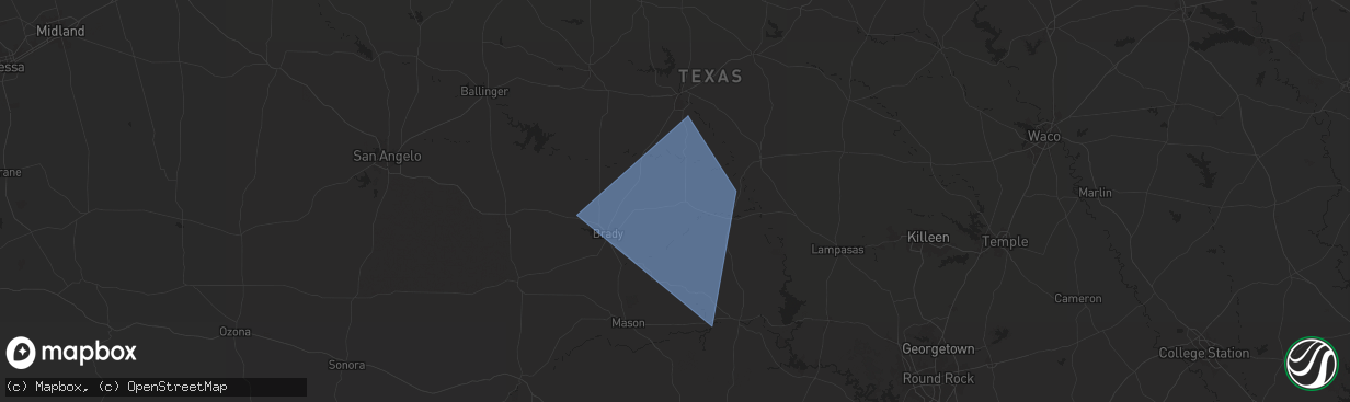 Hail map in Richland Springs, TX on January 25, 2026