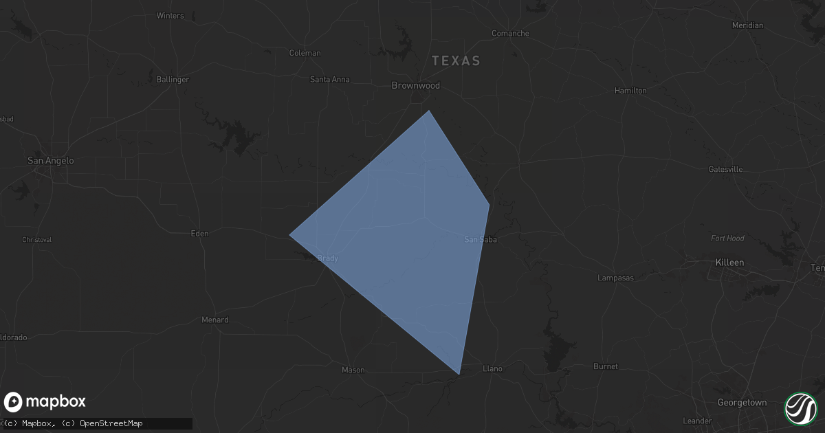 Hail map in Richland Springs, TX on January 25, 2026