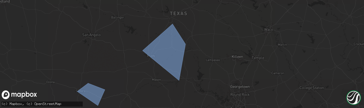 Hail map in San Saba, TX on January 25, 2026