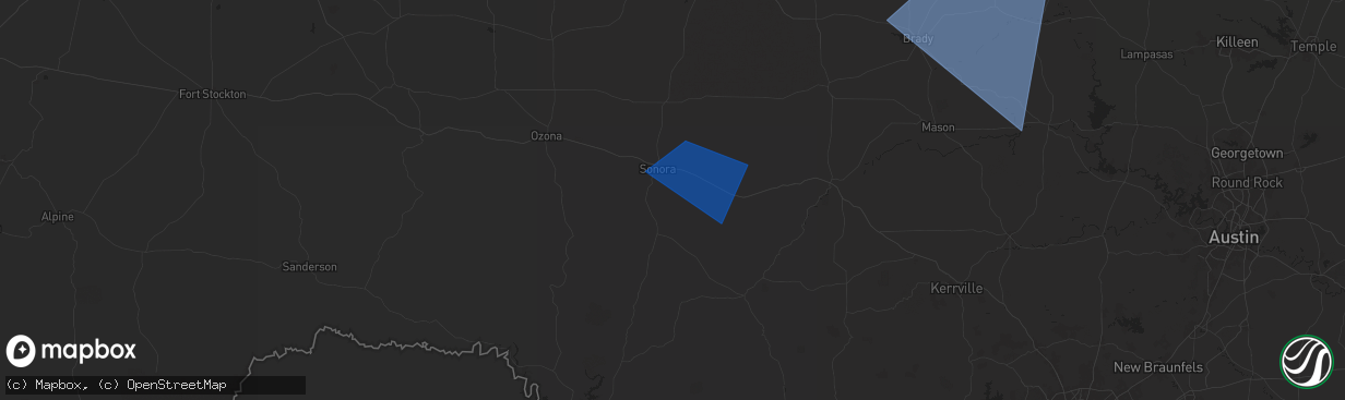 Hail map in Sonora, TX on January 25, 2026