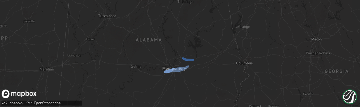 Hail map in Wetumpka, AL on January 25, 2026