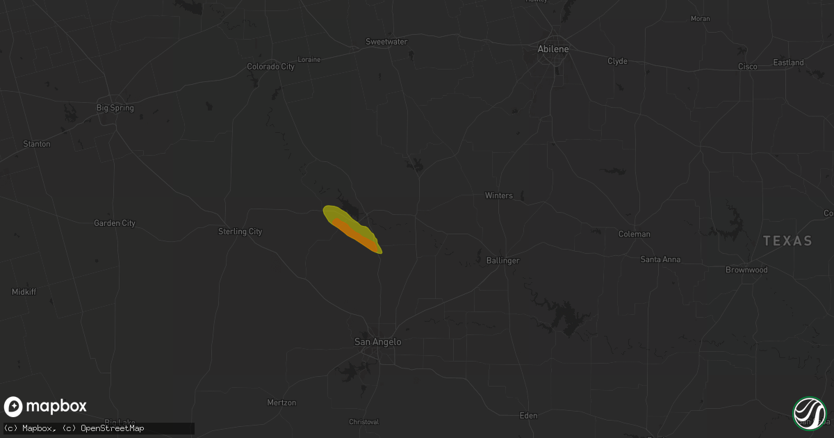 Hail map in Bronte, TX on January 26, 2024