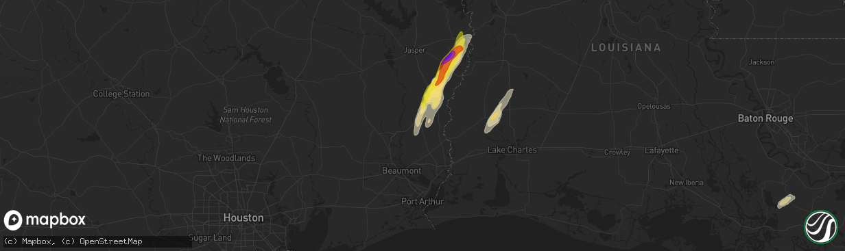 Hail map in Buna, TX on January 26, 2024