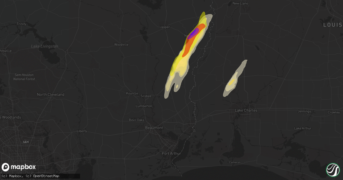 Hail map in Buna, TX on January 26, 2024