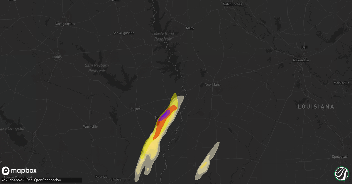 Hail map in Burkeville, TX on January 26, 2024