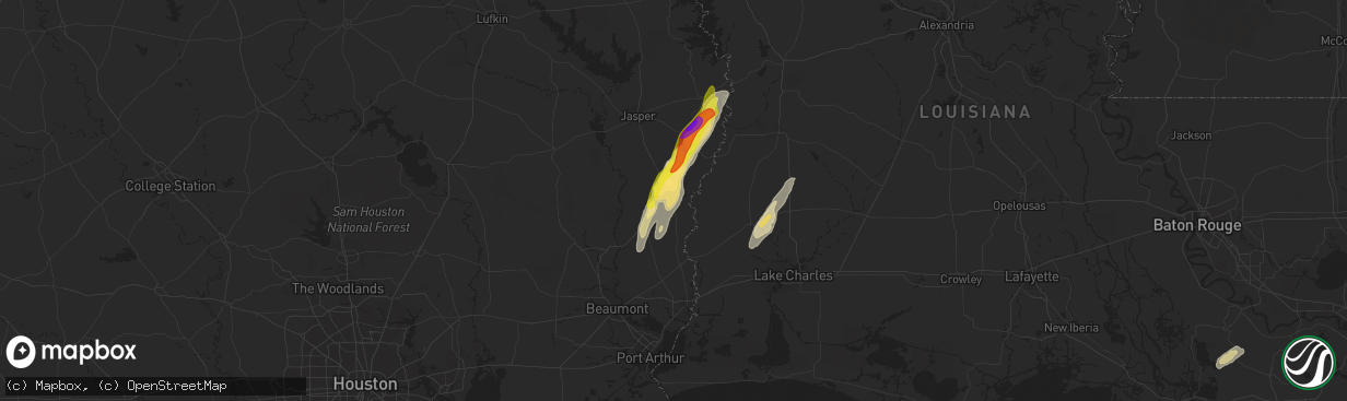 Hail map in Call, TX on January 26, 2024