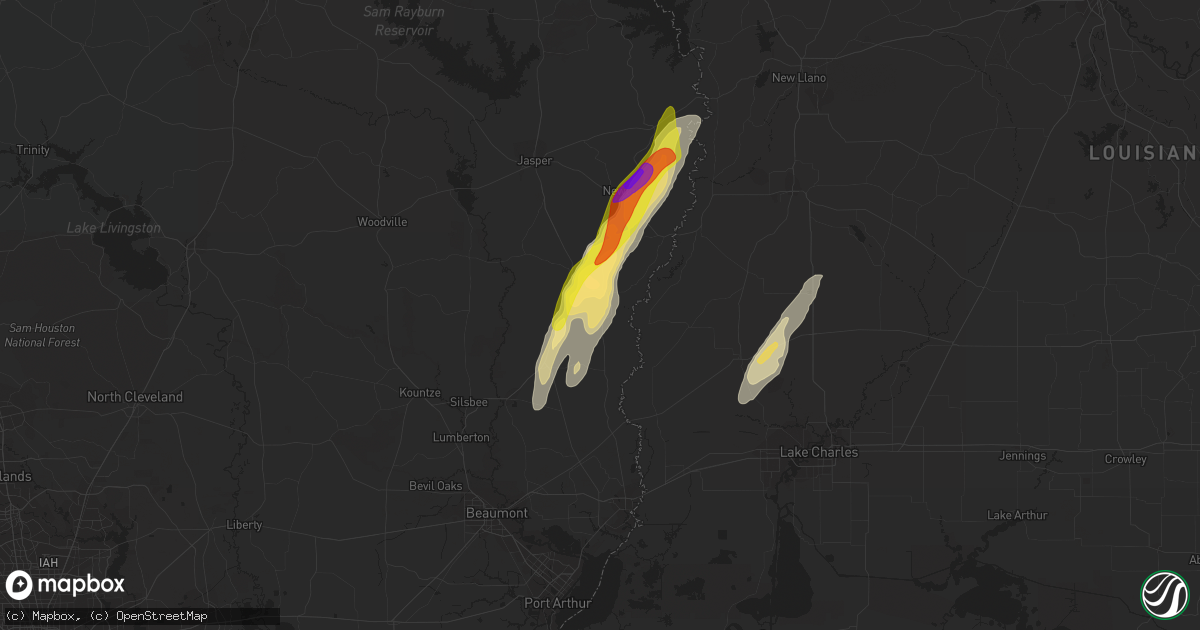 Hail map in Call, TX on January 26, 2024