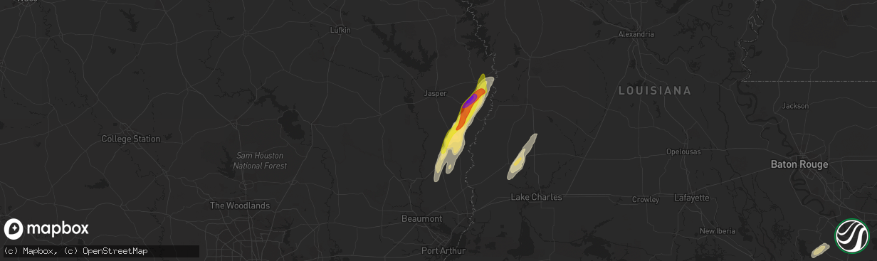 Hail map in Kirbyville, TX on January 26, 2024