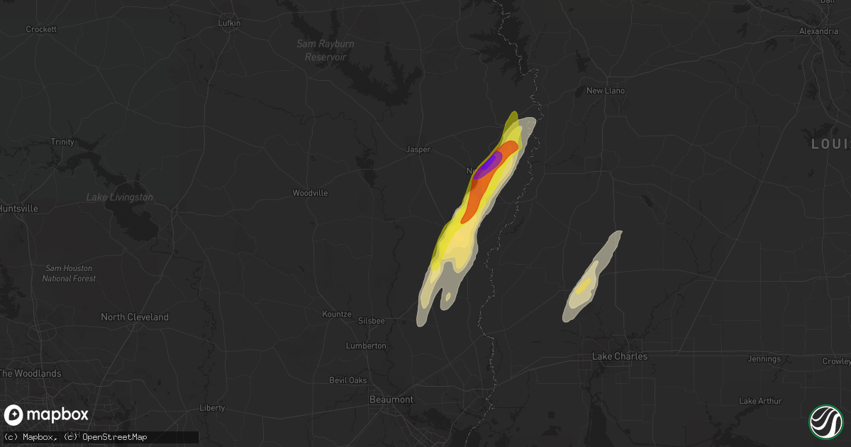 Hail map in Kirbyville, TX on January 26, 2024