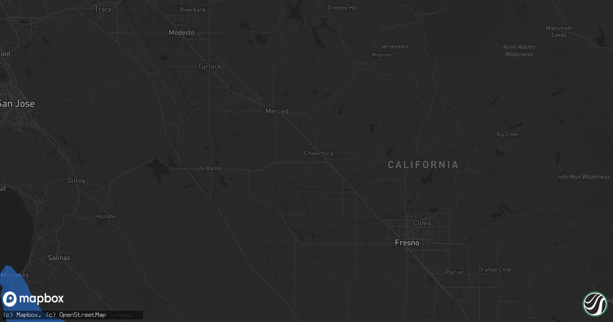Hail map in Monterey, CA on January 27, 2021