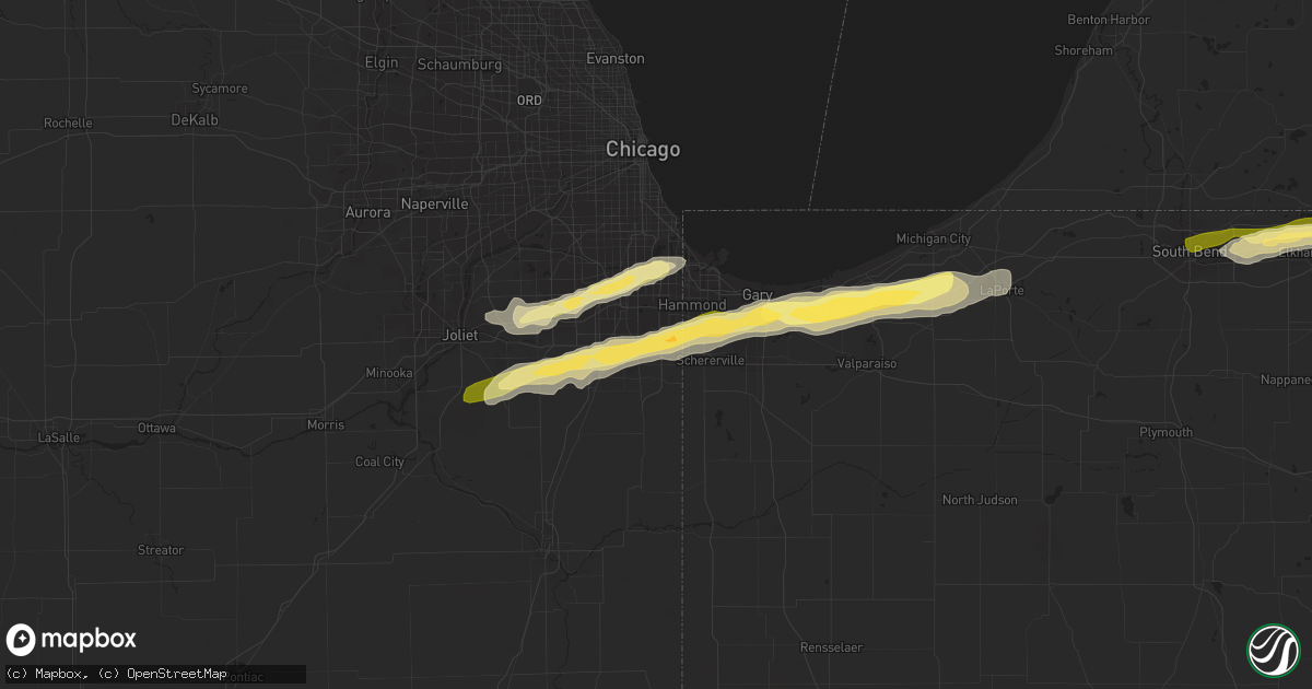 Hail map in Chicago Heights, IL on January 28, 2013