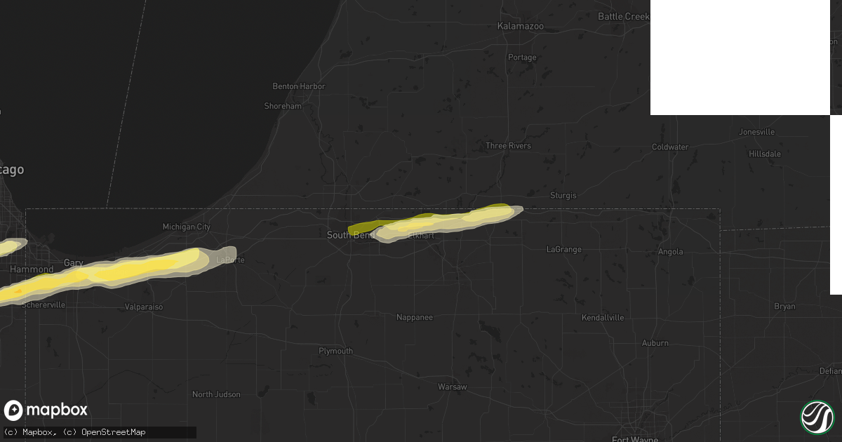 Hail map in Elkhart, IN on January 28, 2013