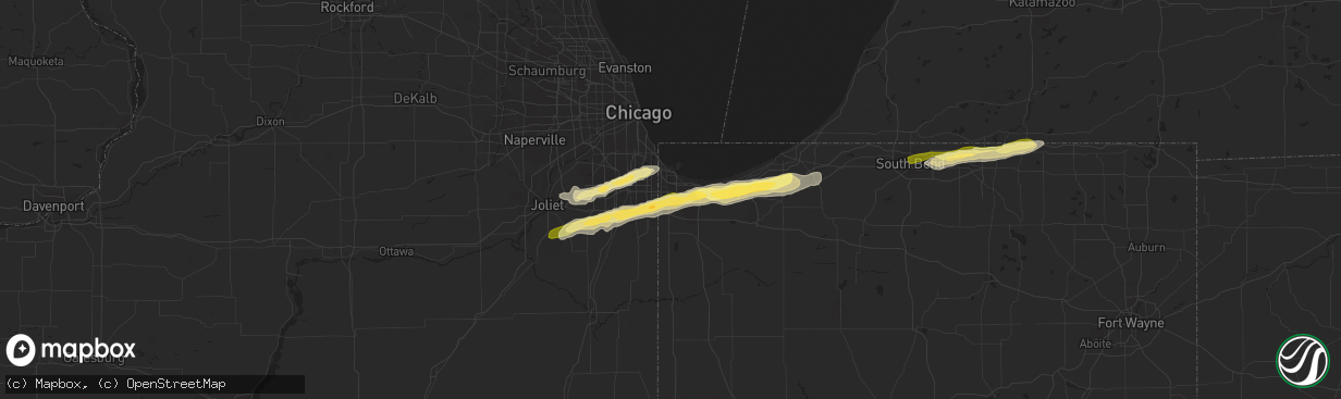 Hail map in Highland, IN on January 28, 2013