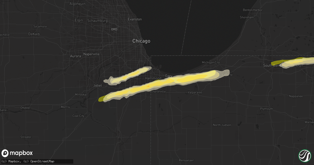 Hail map in Highland, IN on January 28, 2013