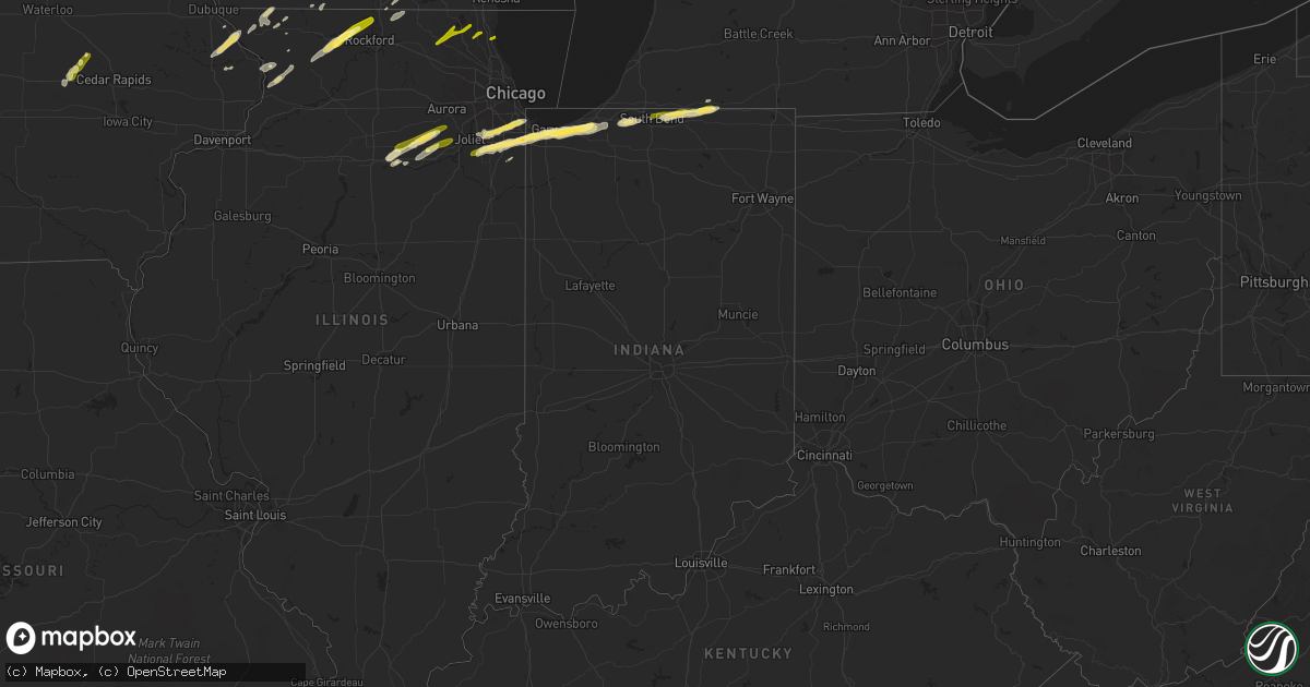 Hail map in Indiana on January 28, 2013