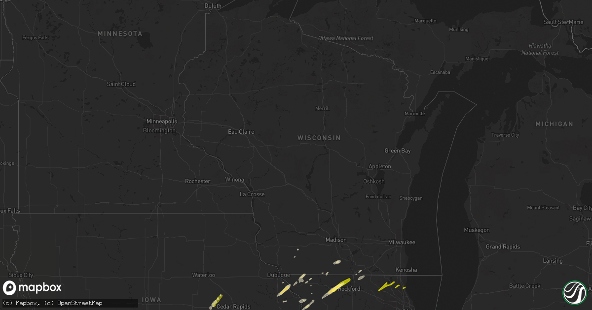 Hail map in Wisconsin on January 28, 2013