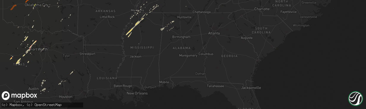 Hail map in Alabama on January 29, 2013