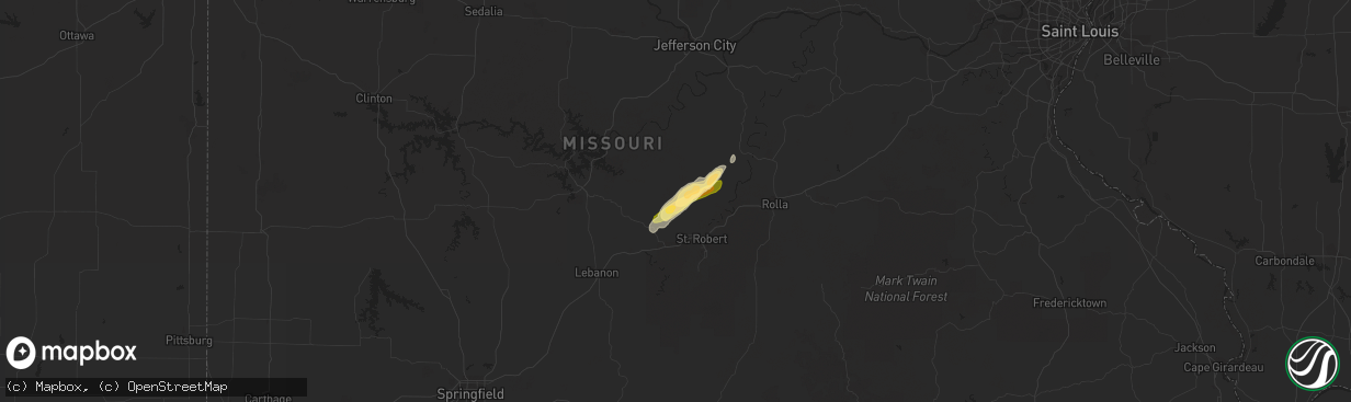 Hail map in Crocker, MO on January 29, 2013