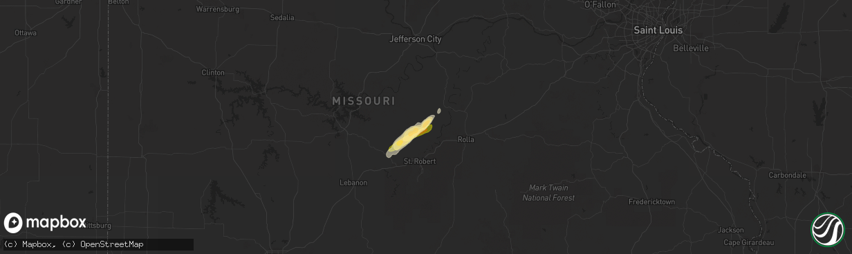 Hail map in Dixon, MO on January 29, 2013