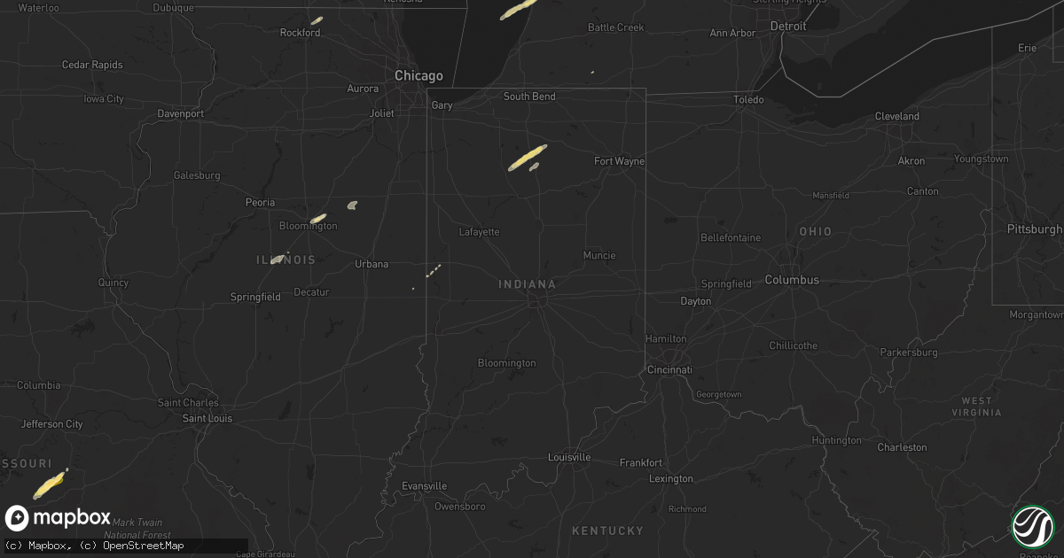 Hail map in Indiana on January 29, 2013