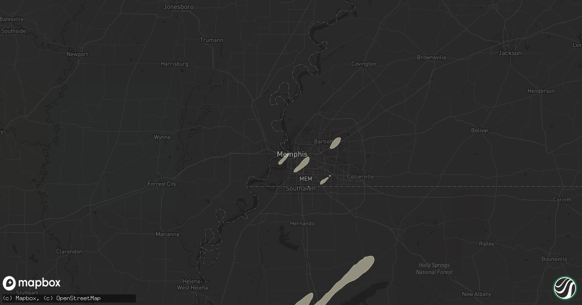Hail map in Memphis, TN on January 29, 2013